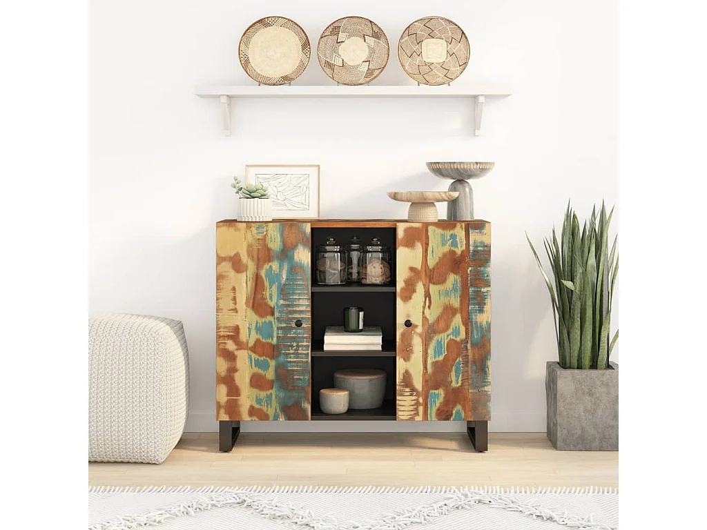 Credenza con 2 Ante 90x33x75 cm in Legno Massello di Recupero