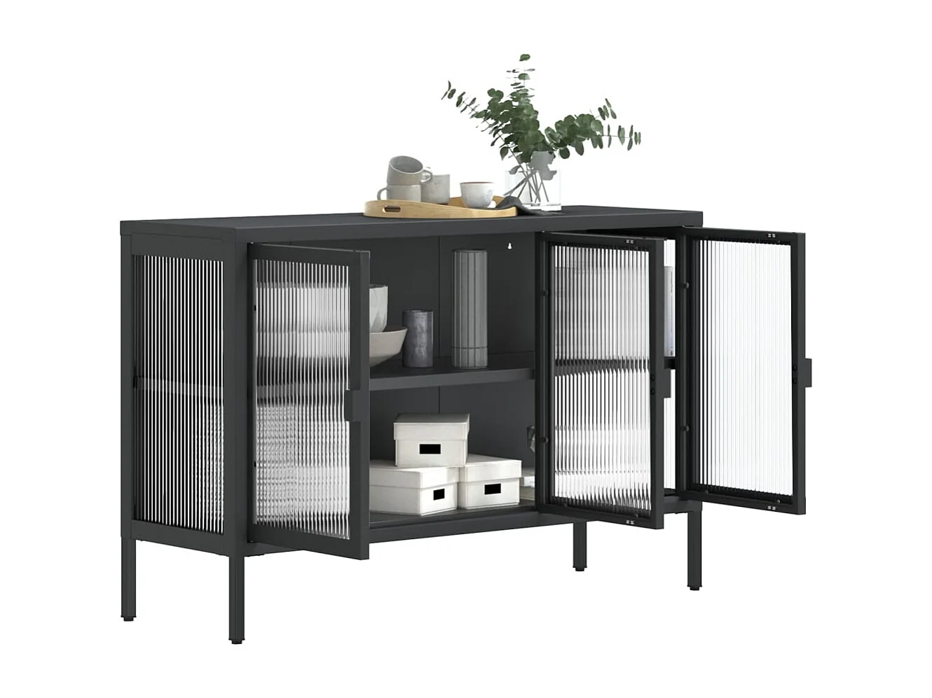 Sideboard Schwarz 105x35x70 cm Glas und Stahl