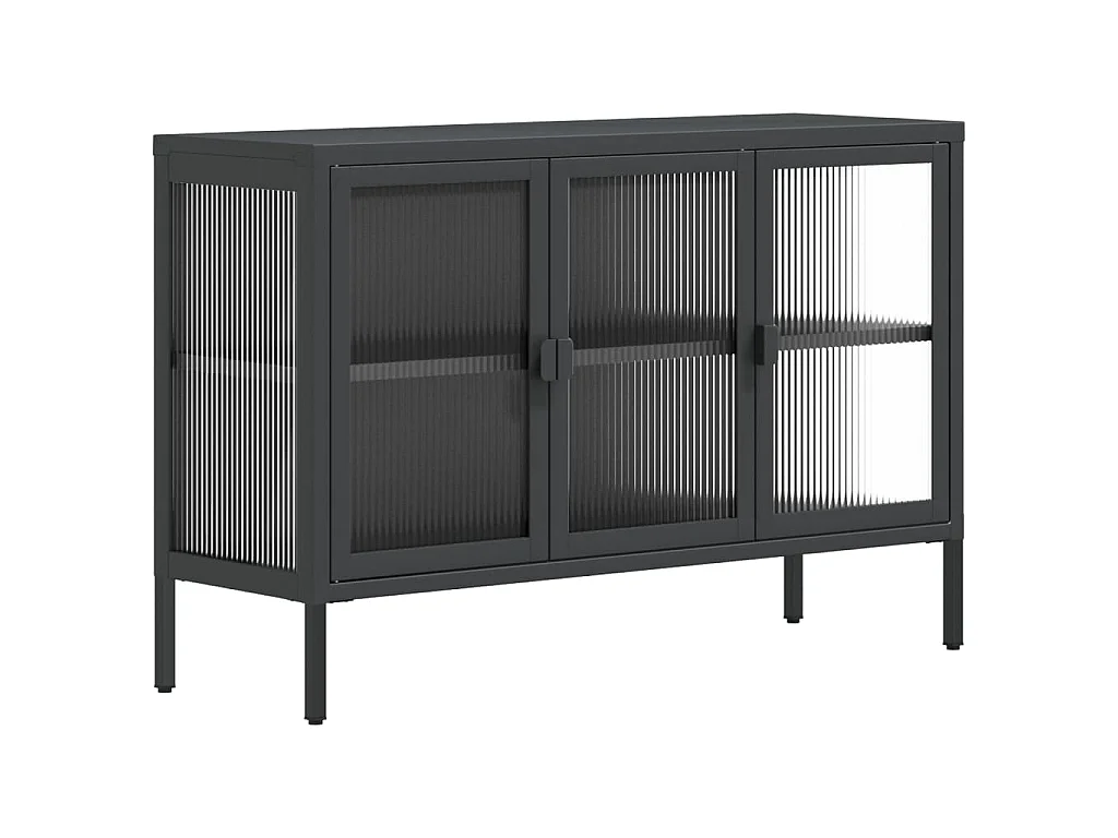 Buffet noir 105x35x70 cm verre et acier