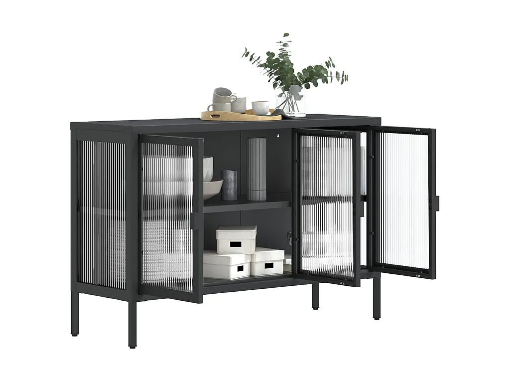 Buffet noir 105x35x70 cm verre et acier