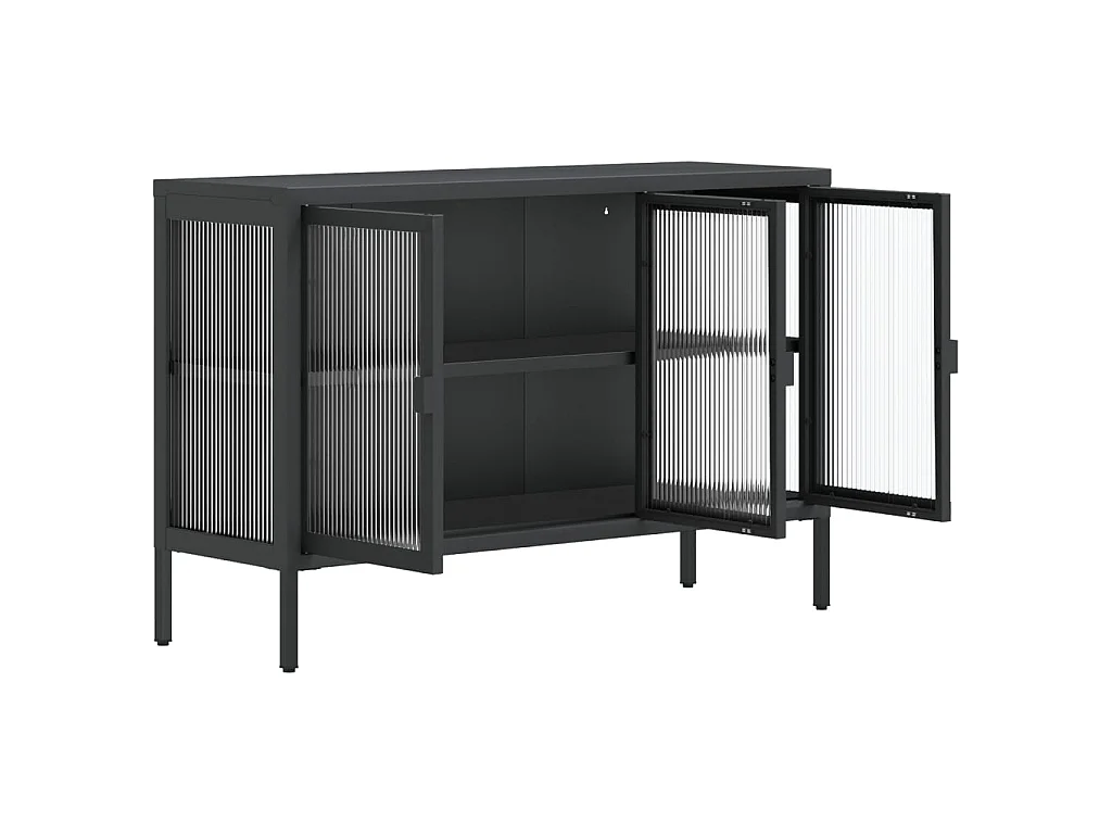 Buffet noir 105x35x70 cm verre et acier