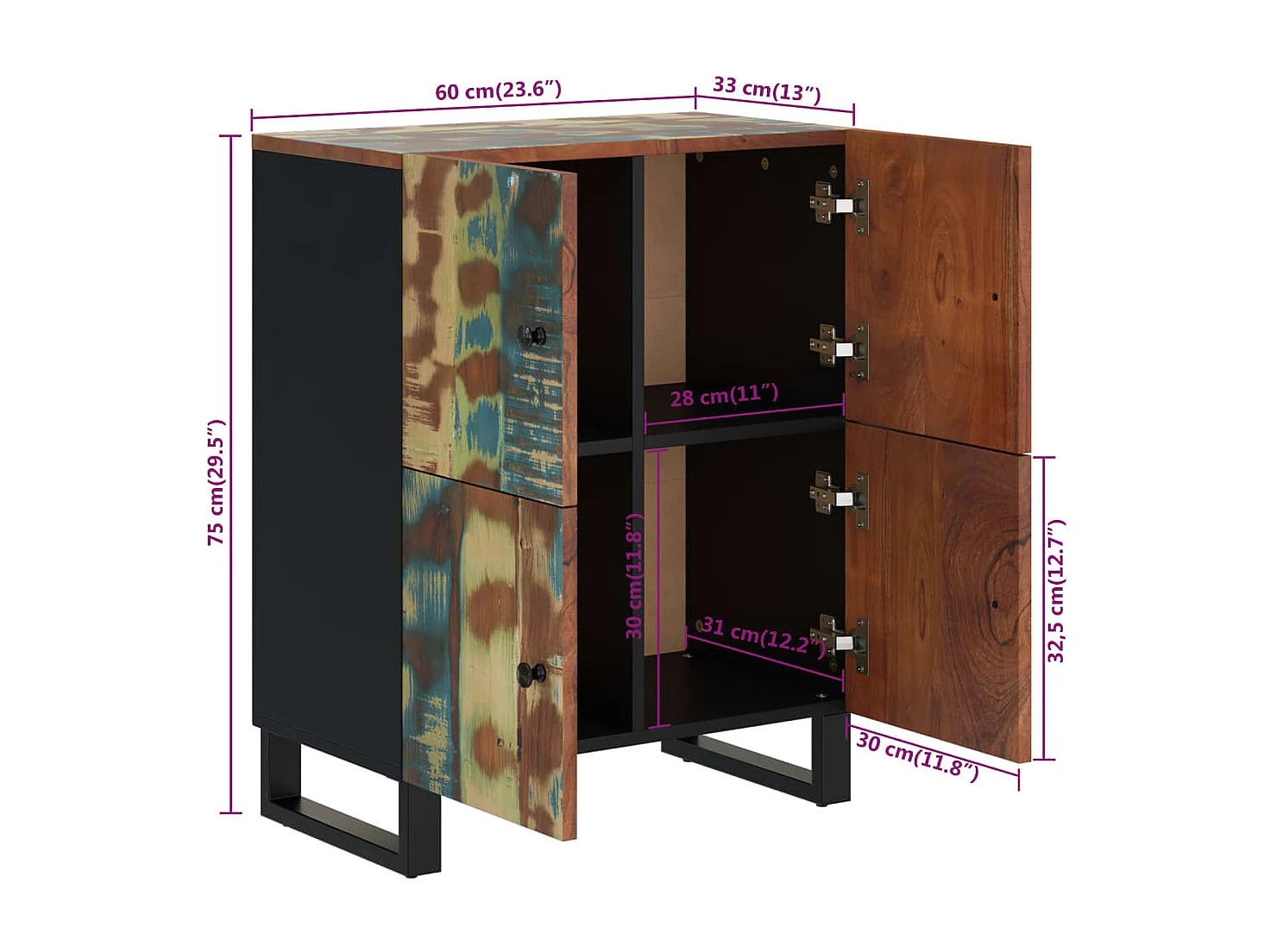 Dressoir met 4 deuren 60x33x75 cm massief gerecycled hout