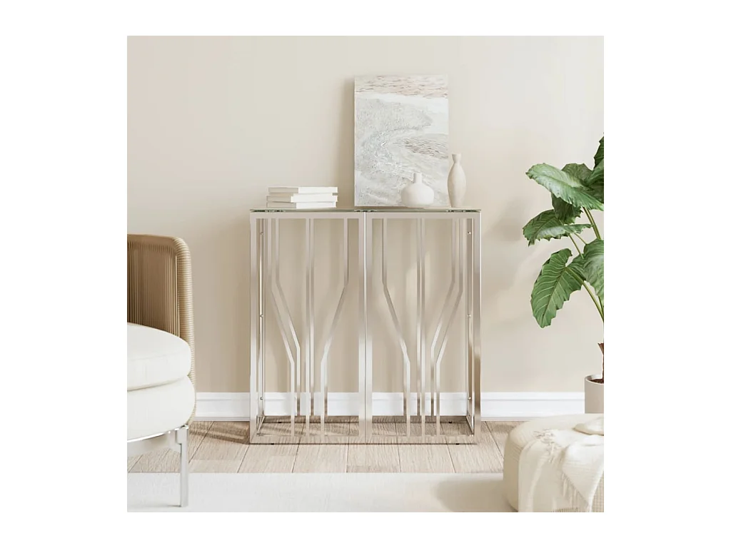Table console 70x30x70 cm acier inoxydable et verre
