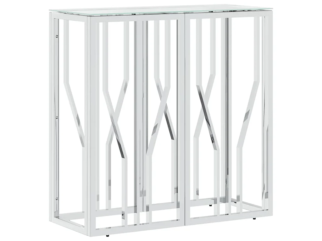 Tavolino Consolle 70x30x70 cm in Acciaio Inox e Vetro