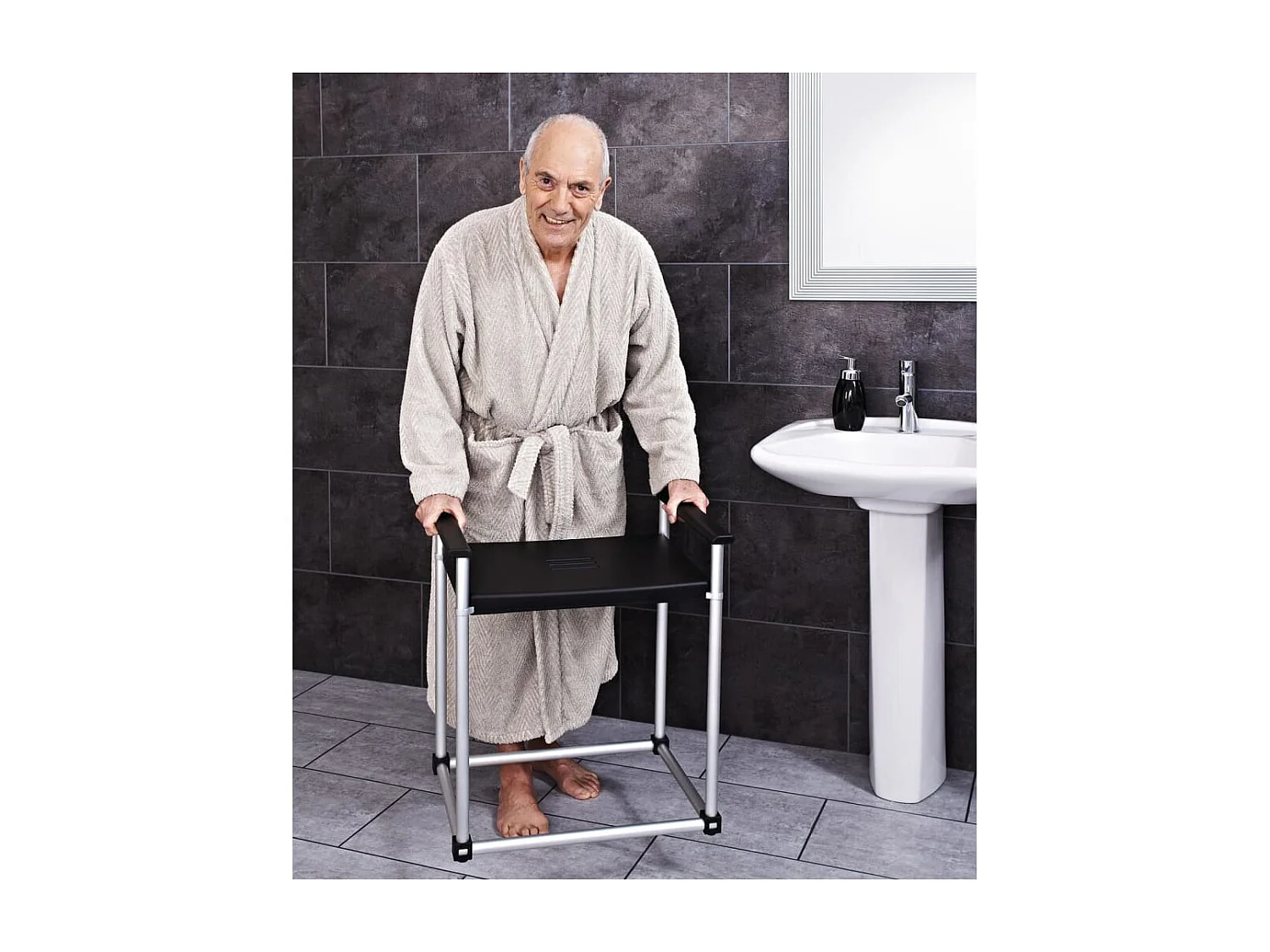 Tabouret de salle de bain Zac XXL Noir PU/aluminium