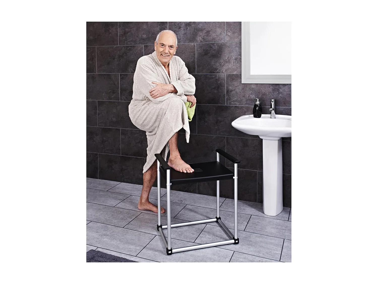 Tabouret de salle de bain Zac XXL Noir PU/aluminium
