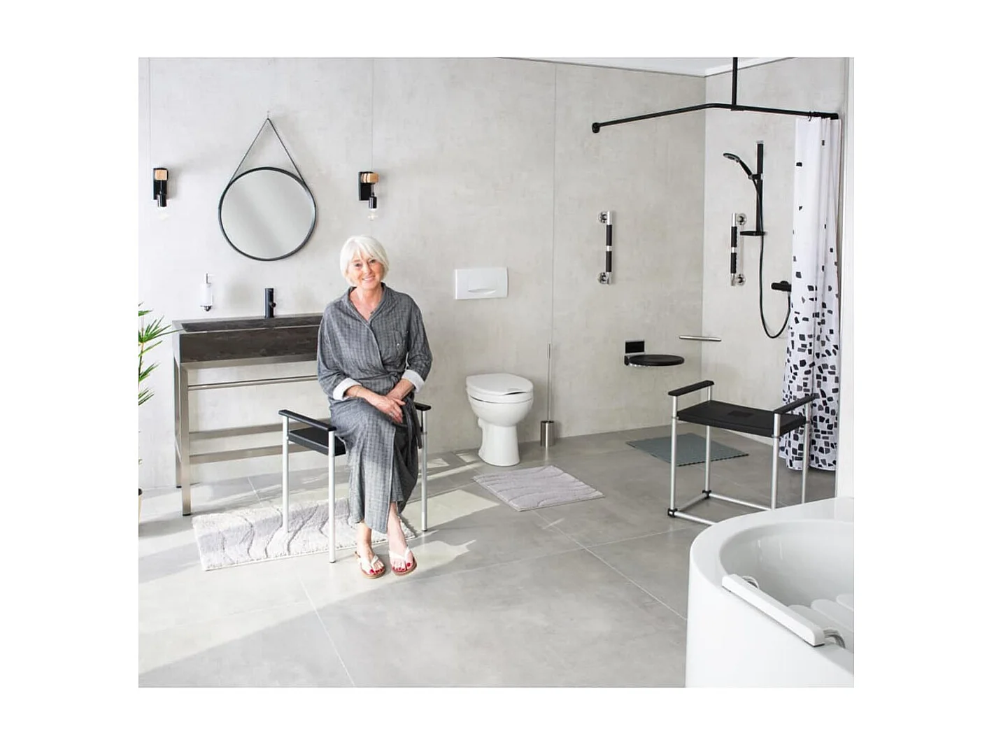 Sgabello da Bagno Zac XXL Nero in PU/Alluminio