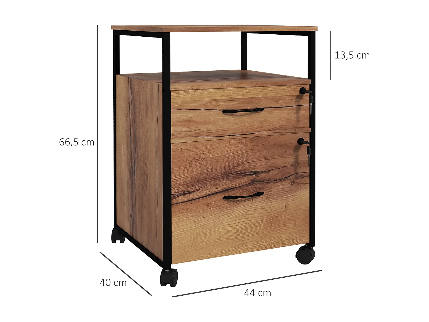 Cajonera de oficina marrón rústico 44x40x66.5 cm Vinsetto