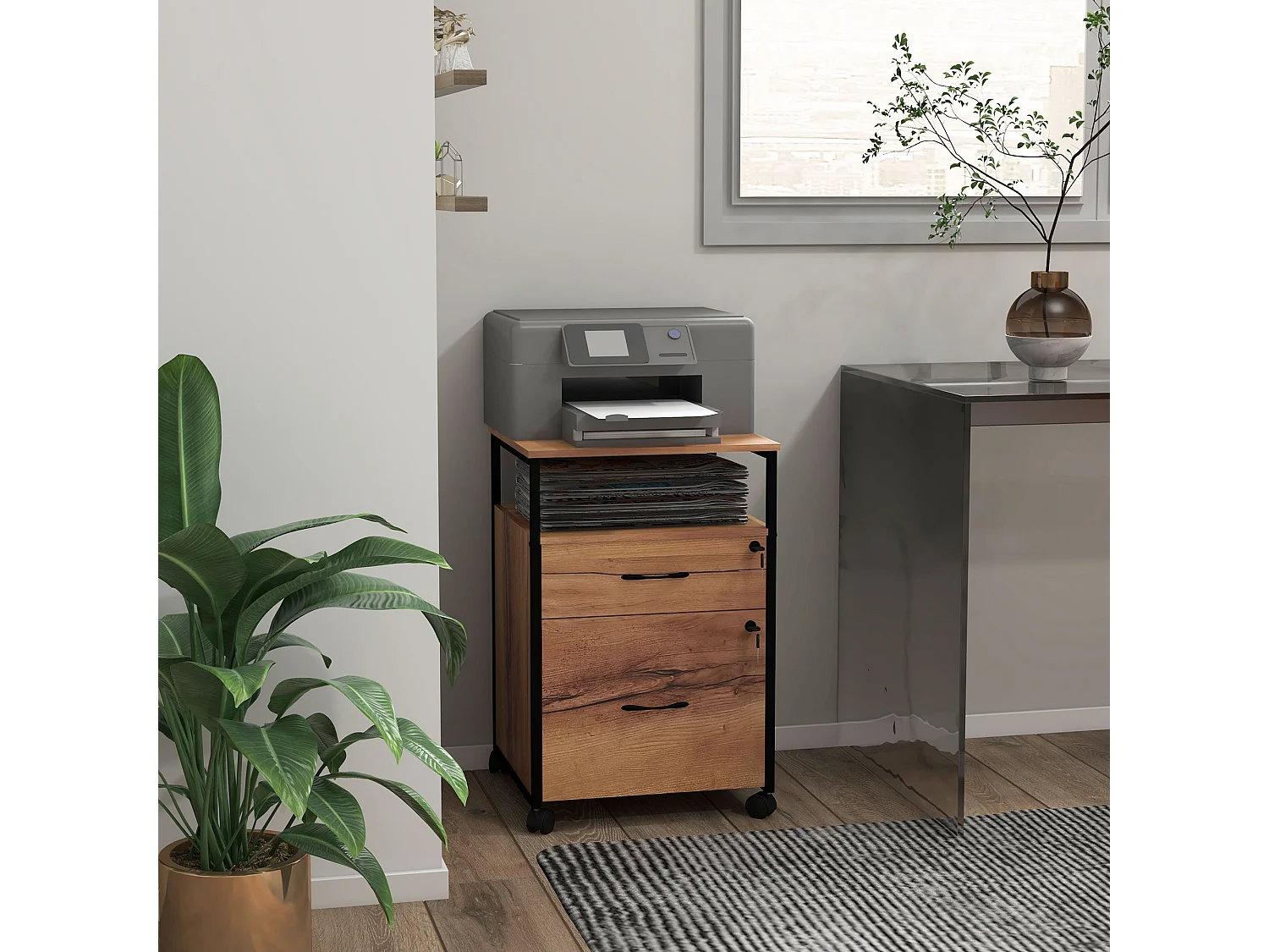 Cajonera de oficina marrón rústico 44x40x66.5 cm Vinsetto