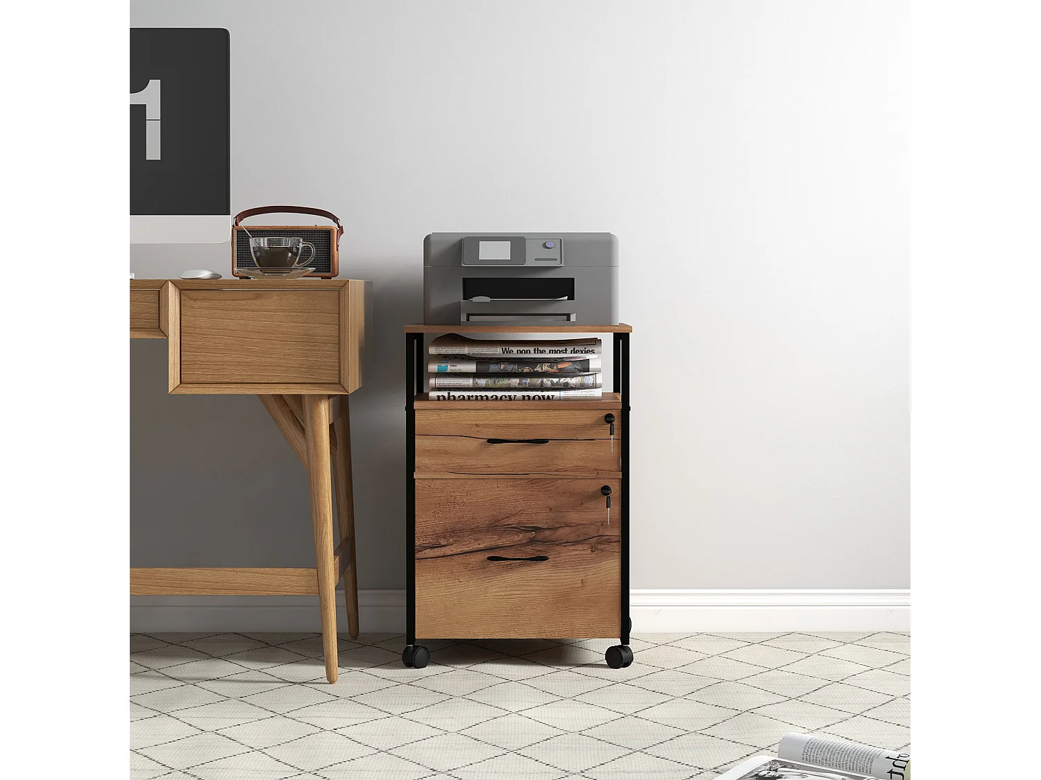 Cajonera de oficina marrón rústico 44x40x66.5 cm Vinsetto