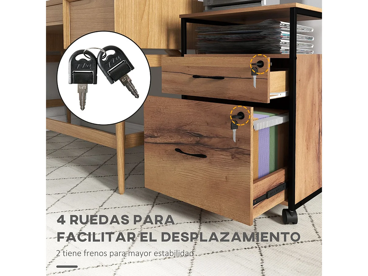 Cajonera de oficina marrón rústico 44x40x66.5 cm Vinsetto