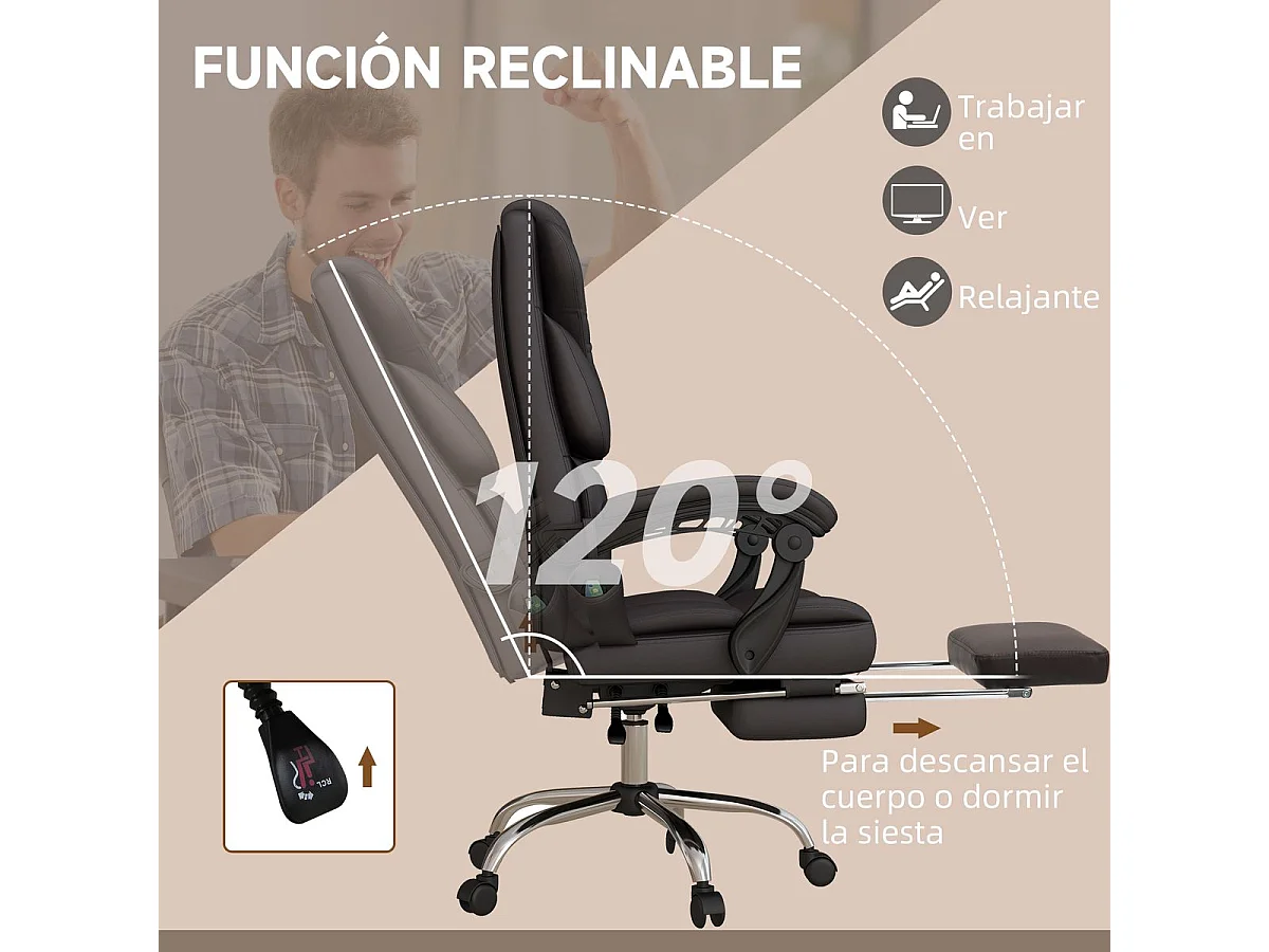 Silla de oficina marrón 63x57x126 cm Vinsetto