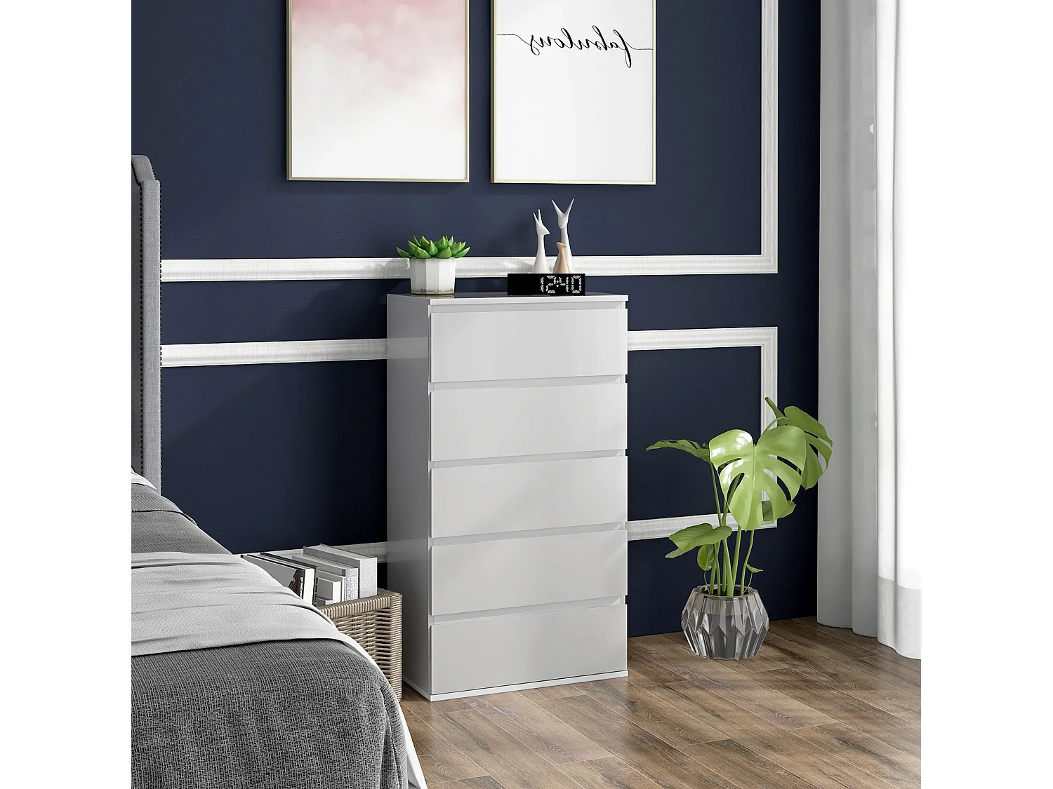 Cómoda con cajones blanco brillante 53x33x100 cm HOMCOM