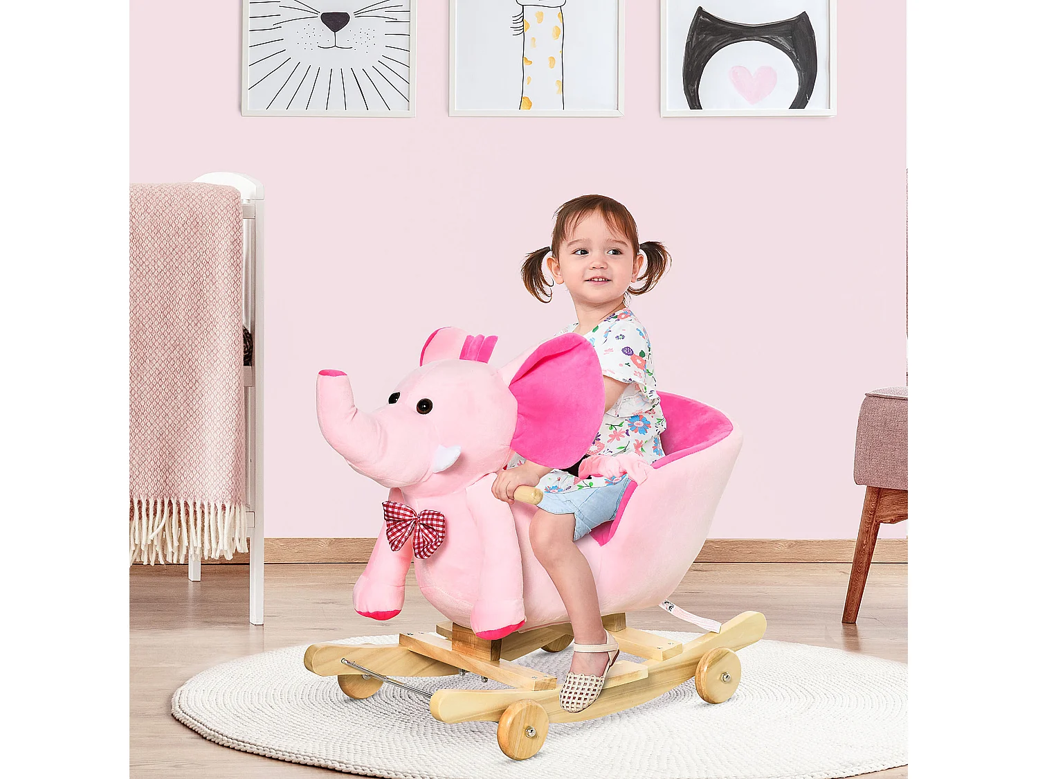 Caballito balancín infantil rosa 60x35x45 cm HOMCOM