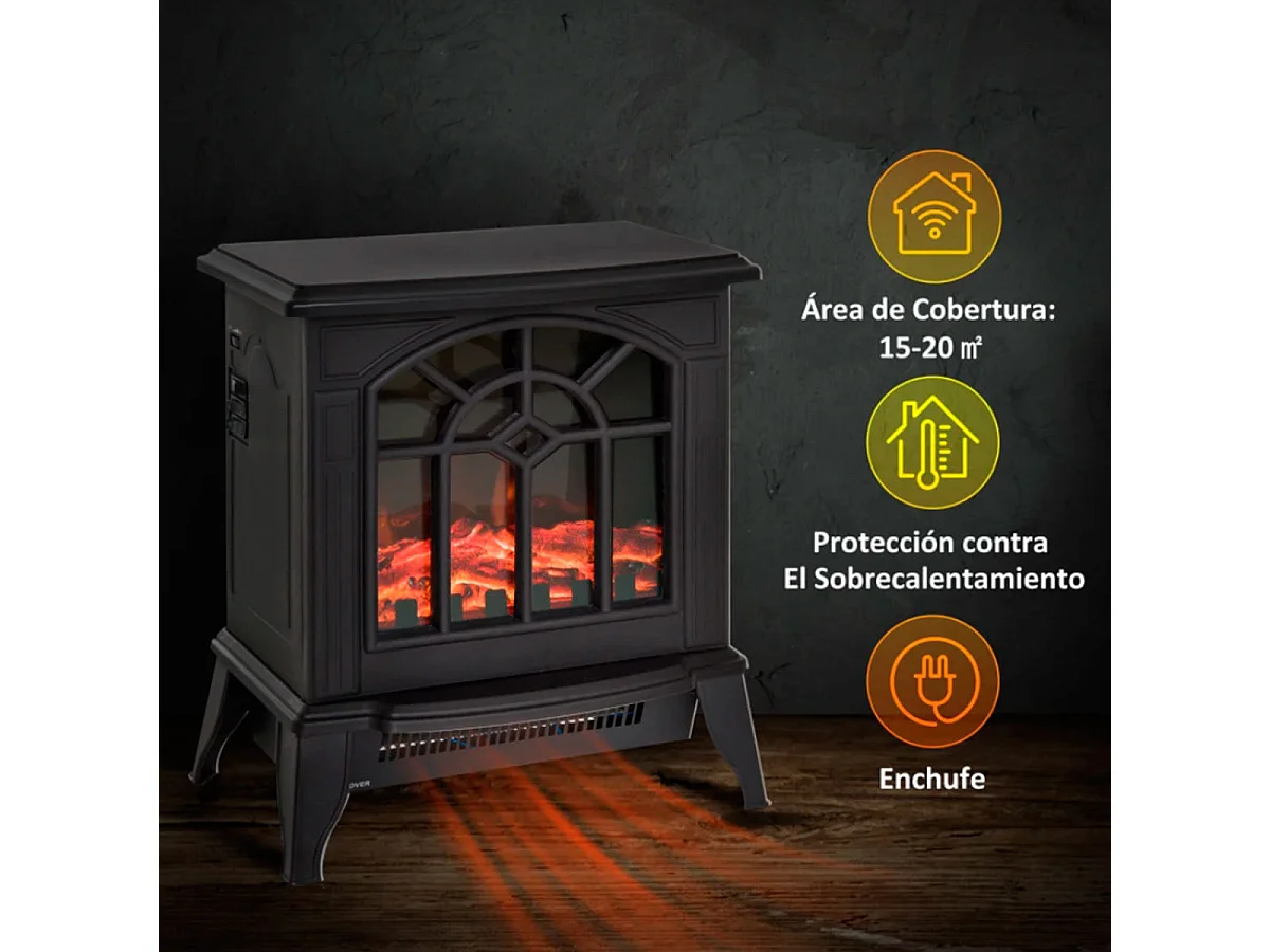 Chimenea eléctrica de pie negro 36,5x24x46 cm HOMCOM