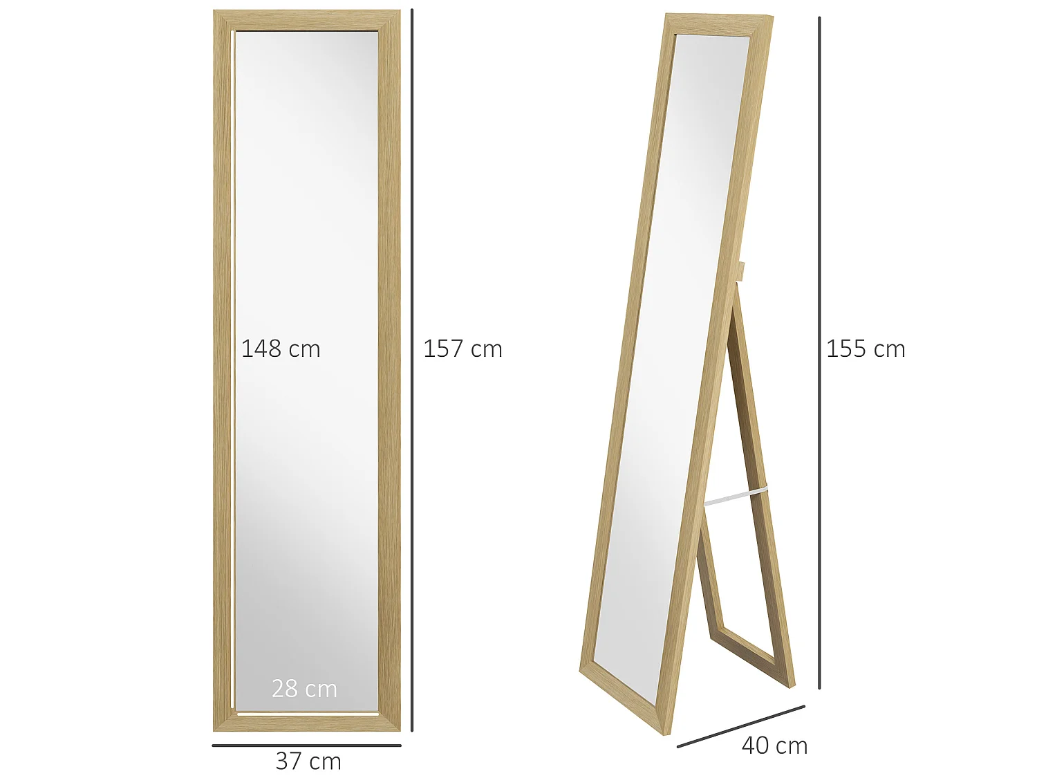Espejo cuerpo entero roble 37x3.8x157 cm HOMCOM
