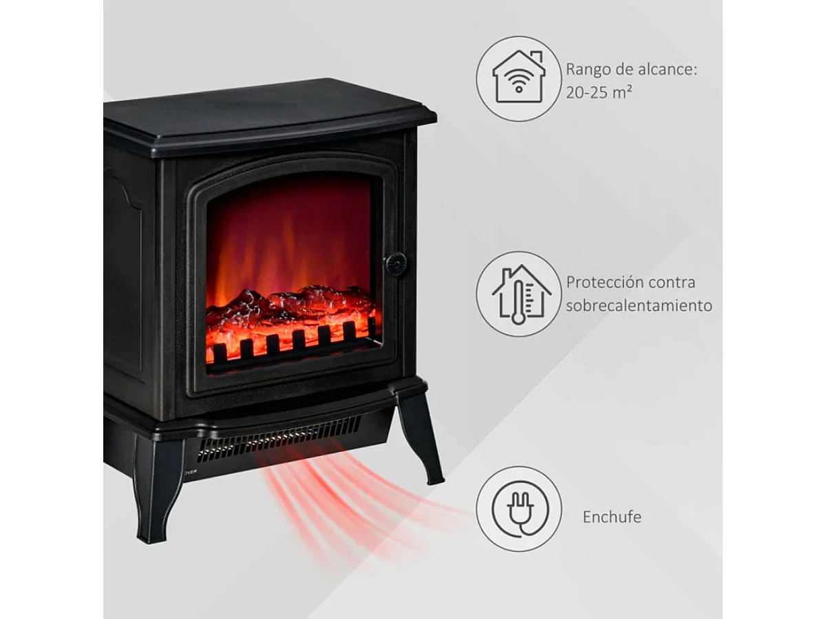 Chimenea eléctrica negro 36.5x24x45.5 cm HOMCOM