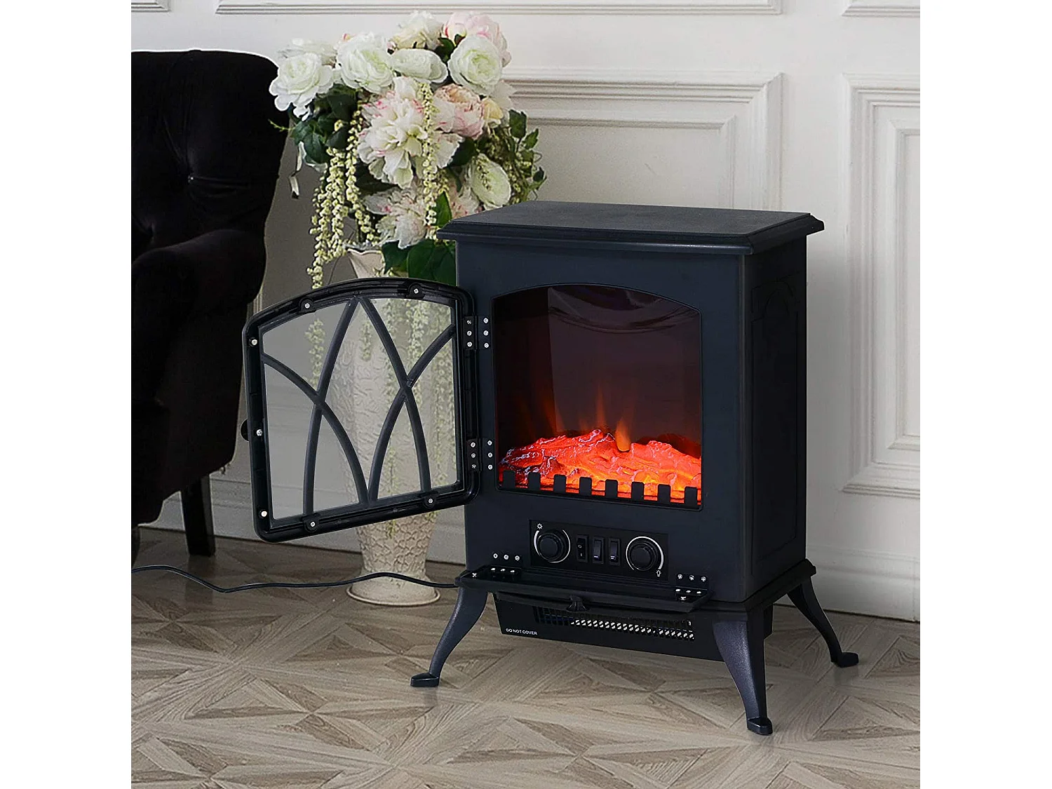 Chimenea eléctrica móvil negro 45x28.5x54 cm HOMCOM