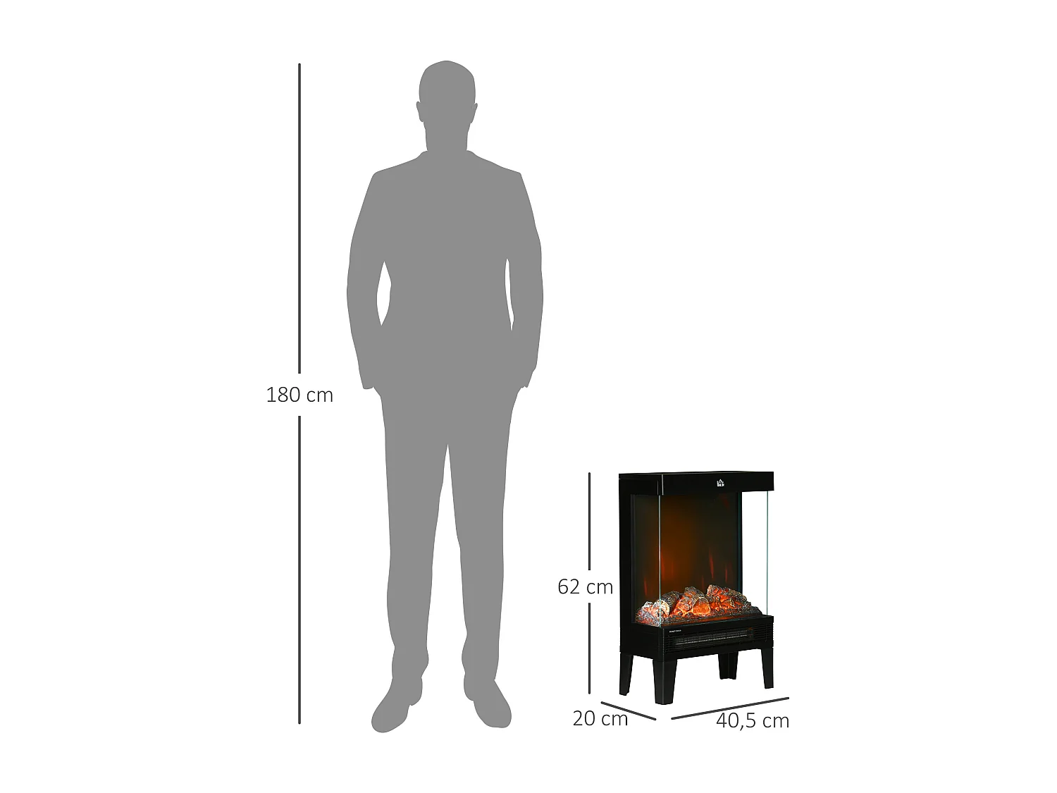 Chimenea eléctrica vertical negro 40.5x20x62 cm HOMCOM