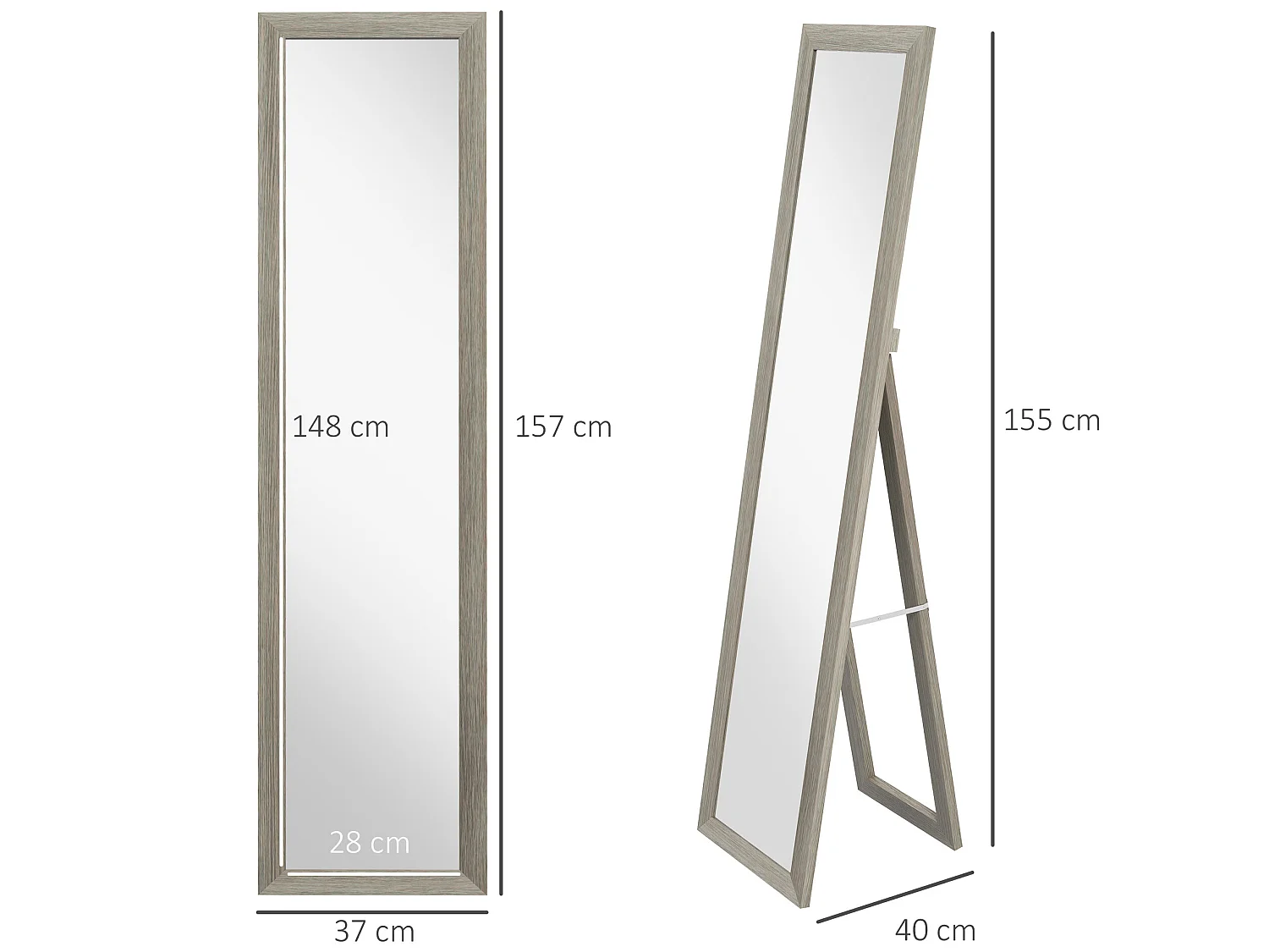 Espejo cuerpo entero gris 37x3.8x157 cm HOMCOM