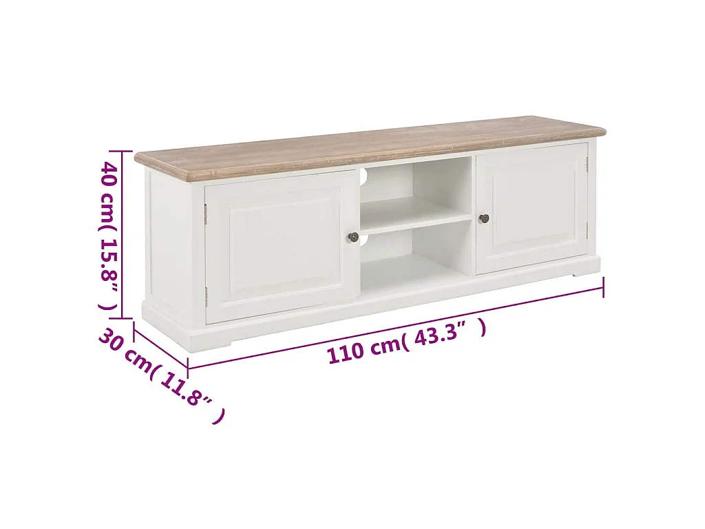 Meuble TV blanc 110x30x40 cm bois d'ingénierie