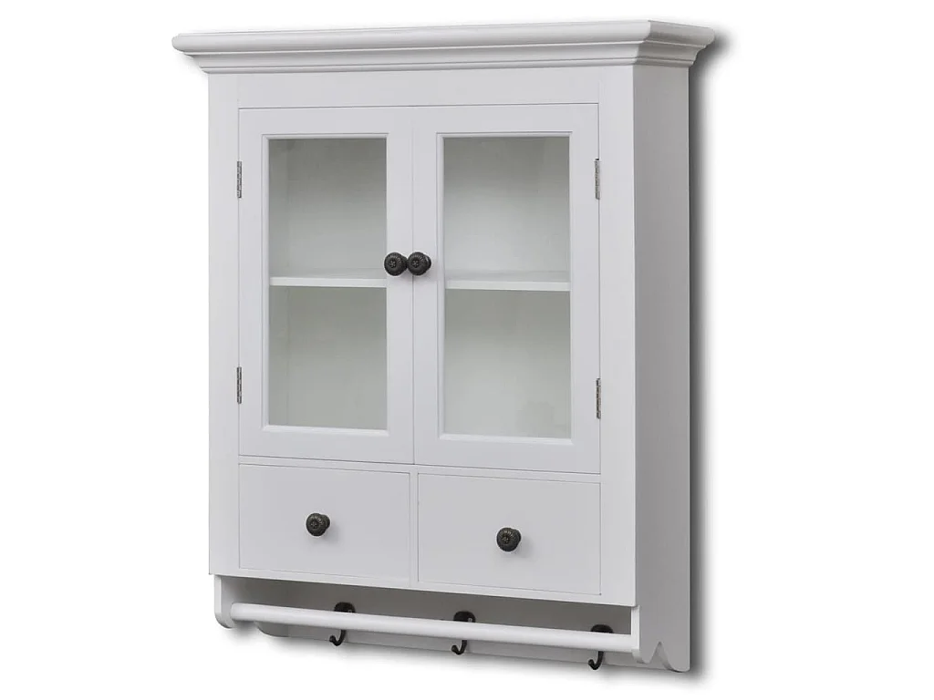 Armario de cocina de pared de madera y puerta de vidrio blanco