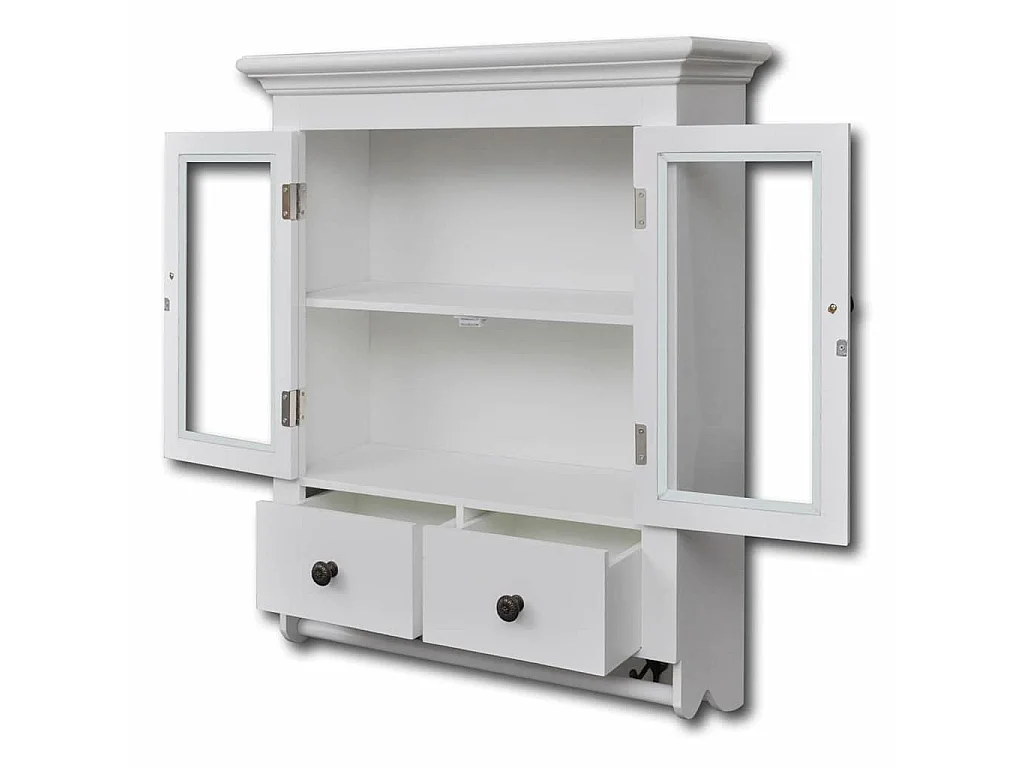 Armario de cocina de pared de madera y puerta de vidrio blanco