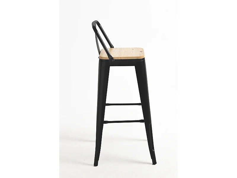 Lote de 2 Taburetes Torix Respaldo Madera Natural - Negro mate