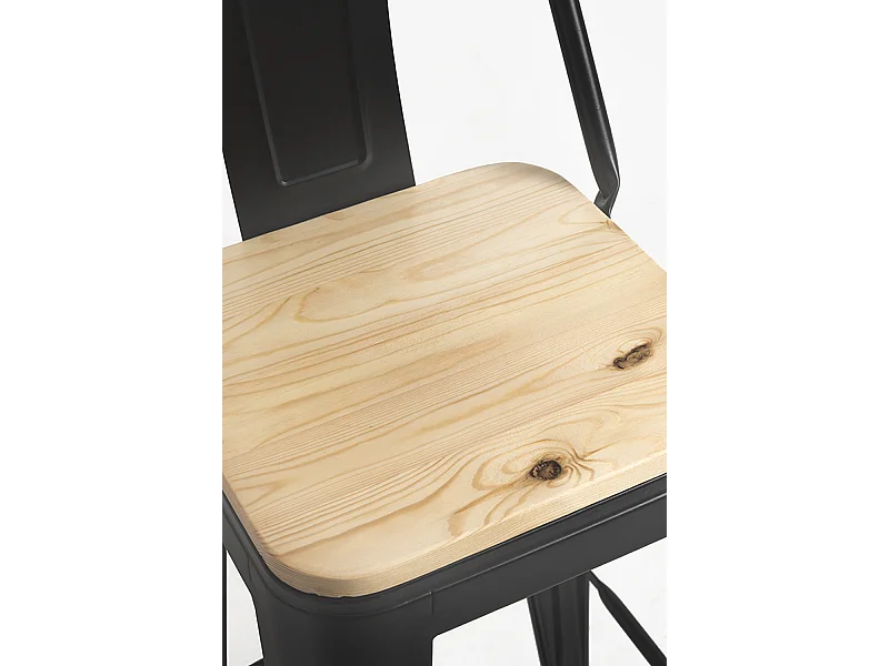 Lote de 2 Taburetes Torix Respaldo Madera Natural - Negro mate