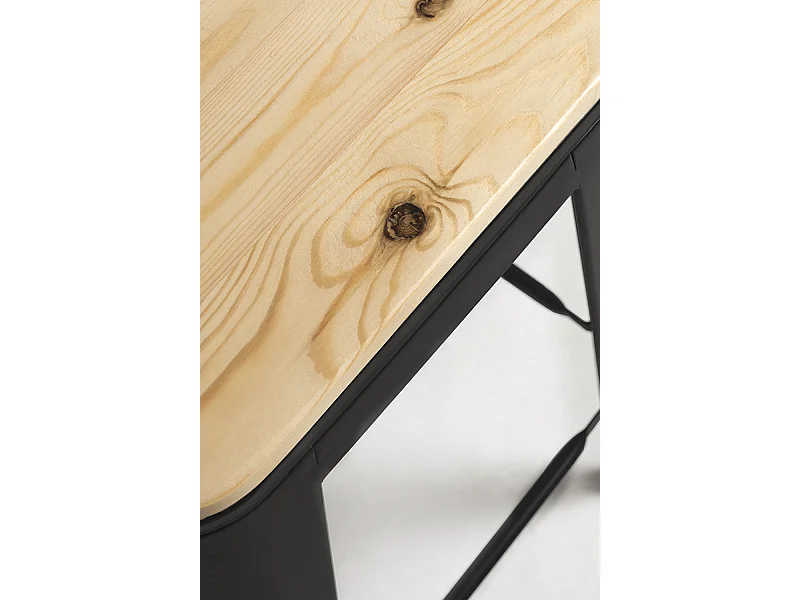 Lote de 4 Taburetes Torix Respaldo Madera Natural - Negro mate