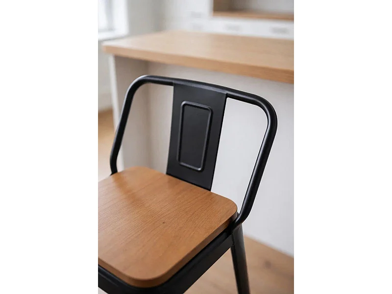 Taburetes Altos - Taburete Torix Respaldo Madera Natural - Negro mate