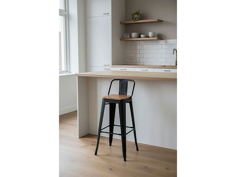 Taburetes Altos - Taburete Torix Respaldo Madera Natural - Negro mate