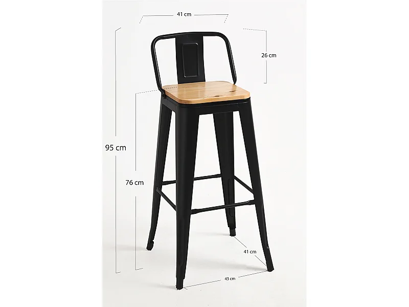 Taburetes Altos - Taburete Torix Respaldo Madera Natural - Negro mate
