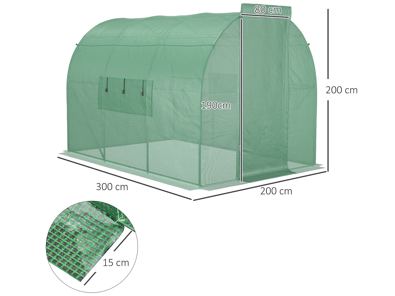 Invernadero de túnel verde 300x200x200 cm Outsunny