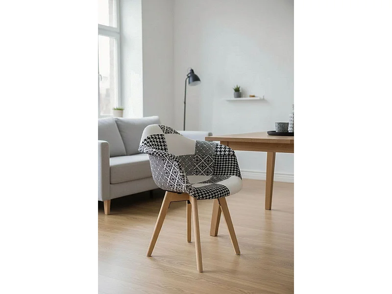 Sillas Comedor - Silla Belu Patchwork - Patchwork blanco y negro