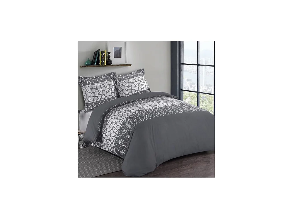 Parure de couette Arthur - 100% coton - 1 housse de couette 220 x 240 cm + 2 taies d'oreiller 65 x 65 cm - Gris anthracite