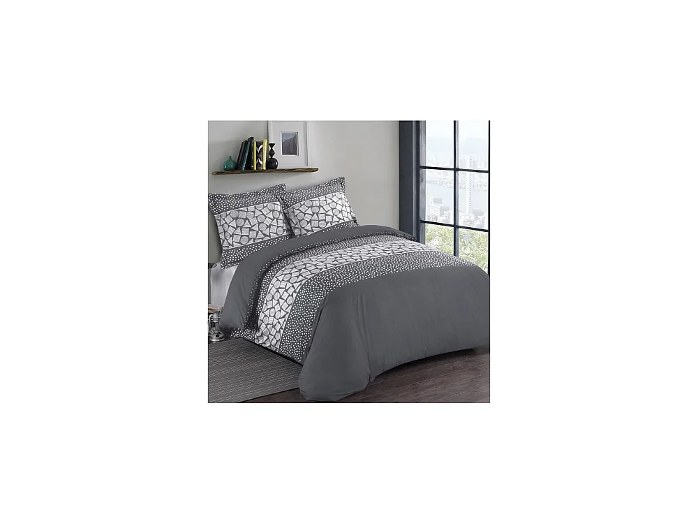 Parure de couette Arthur - 100% coton - 1 housse de couette 220 x 240 cm + 2 taies d'oreiller 65 x 65 cm - Gris anthracite