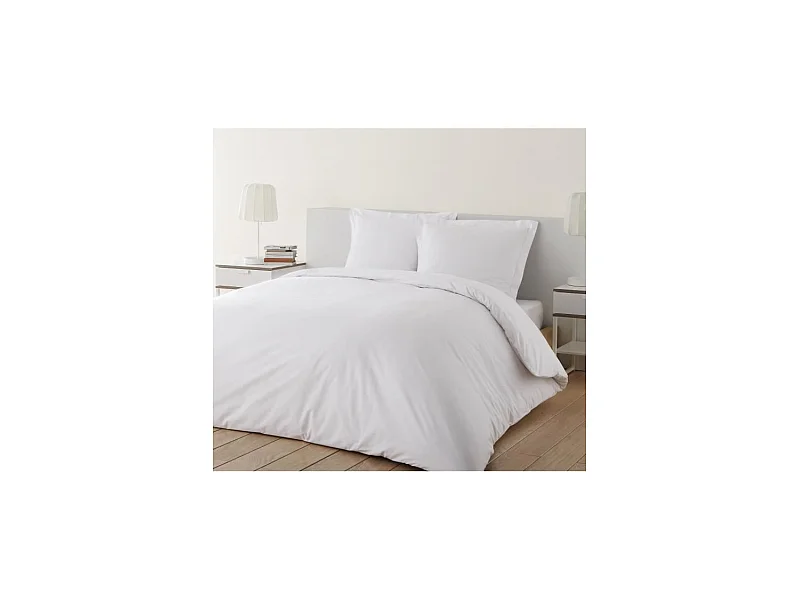 Parure de couette 100% coton unie - 1 housse de couette 220 x 240 cm + 2 taies d'oreiller 65 x 65 cm - Blanc