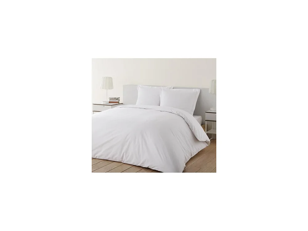 Parure de couette 100% coton unie - 1 housse de couette 220 x 240 cm + 2 taies d'oreiller 65 x 65 cm - Blanc