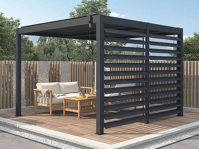 Claustra brise soleil orientable en aluminium pour pergola bioclimatique anthracite - L2,78 x H2,2 m - BOLSENA