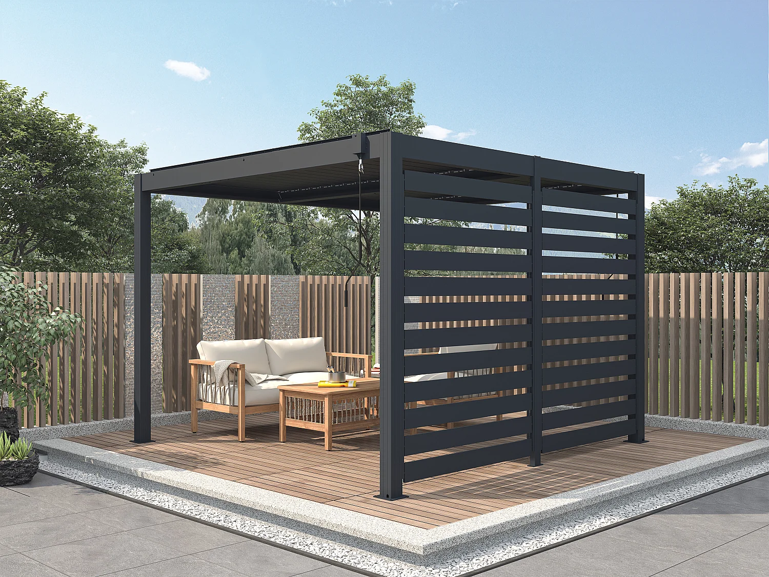 Verstellbare Sonnenschutzblende für bioklimatisches Terrassendach - Aluminium - Anthrazit - 2,78 x 2,2 m - BOLSENA