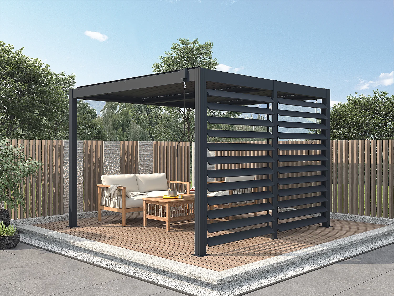 Claustra brise soleil orientable en aluminium pour pergola bioclimatique anthracite - L2,78 x H2,2 m - BOLSENA