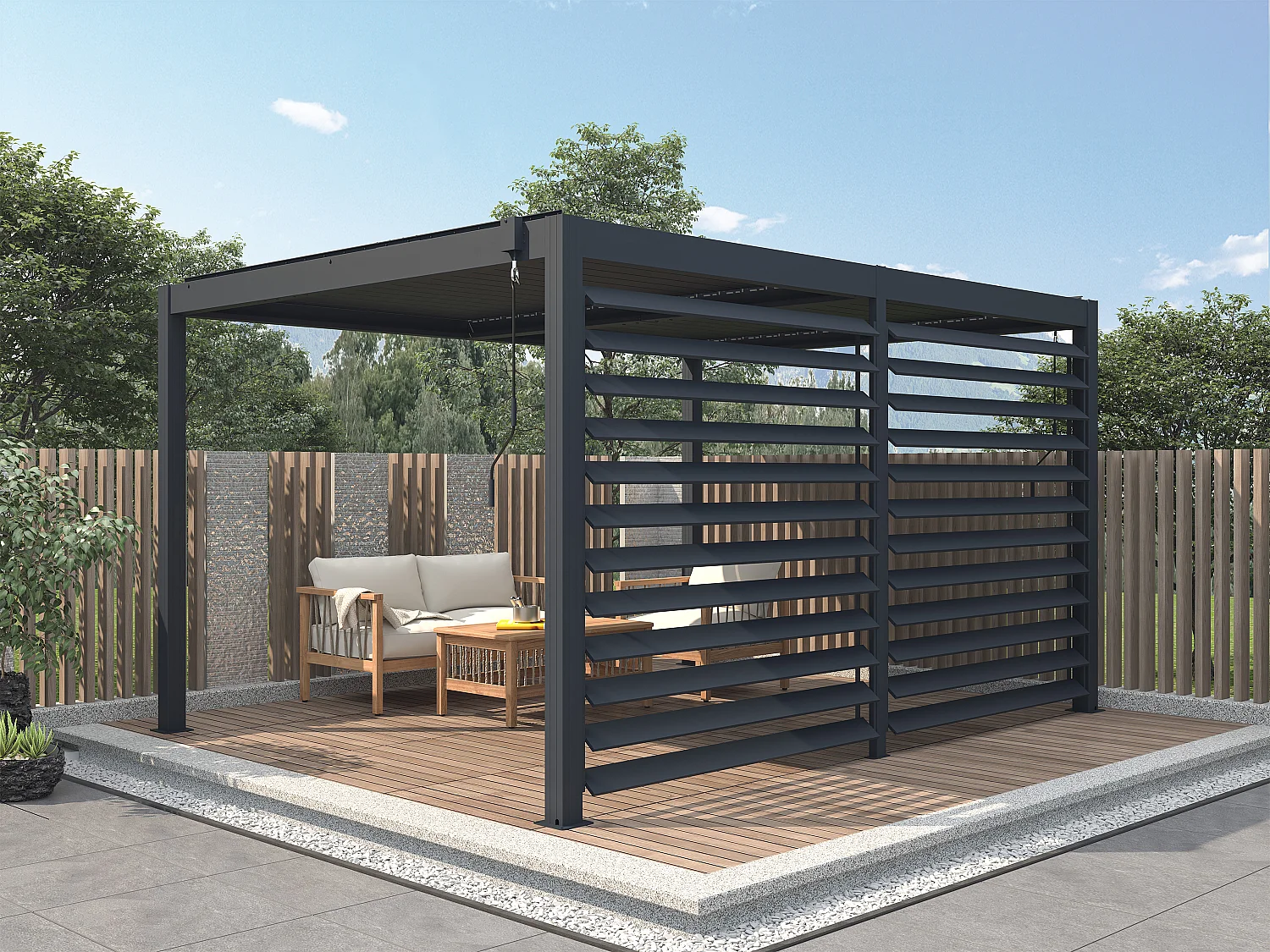 Claustra brise soleil orientable en aluminium pour pergola bioclimatique anthracite  - L3,68 x H2,2 m - BOLSENA