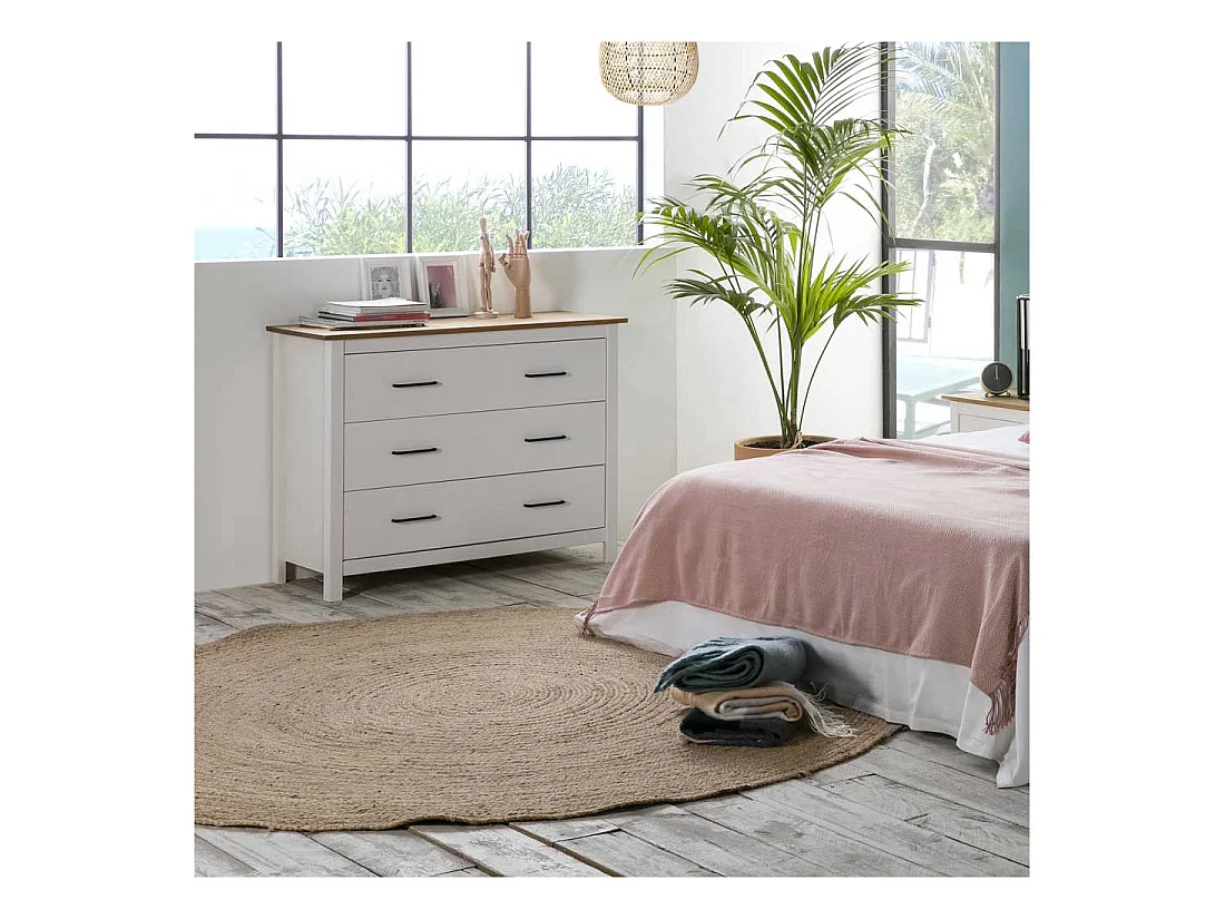 Commode 3 tiroirs Bois/Blanc - DARANMI