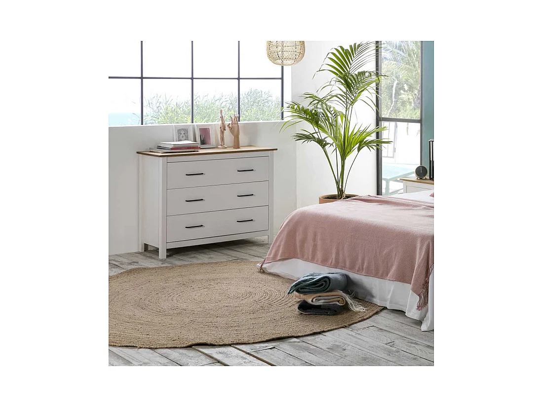 Commode 3 tiroirs Bois/Blanc - DARANMI