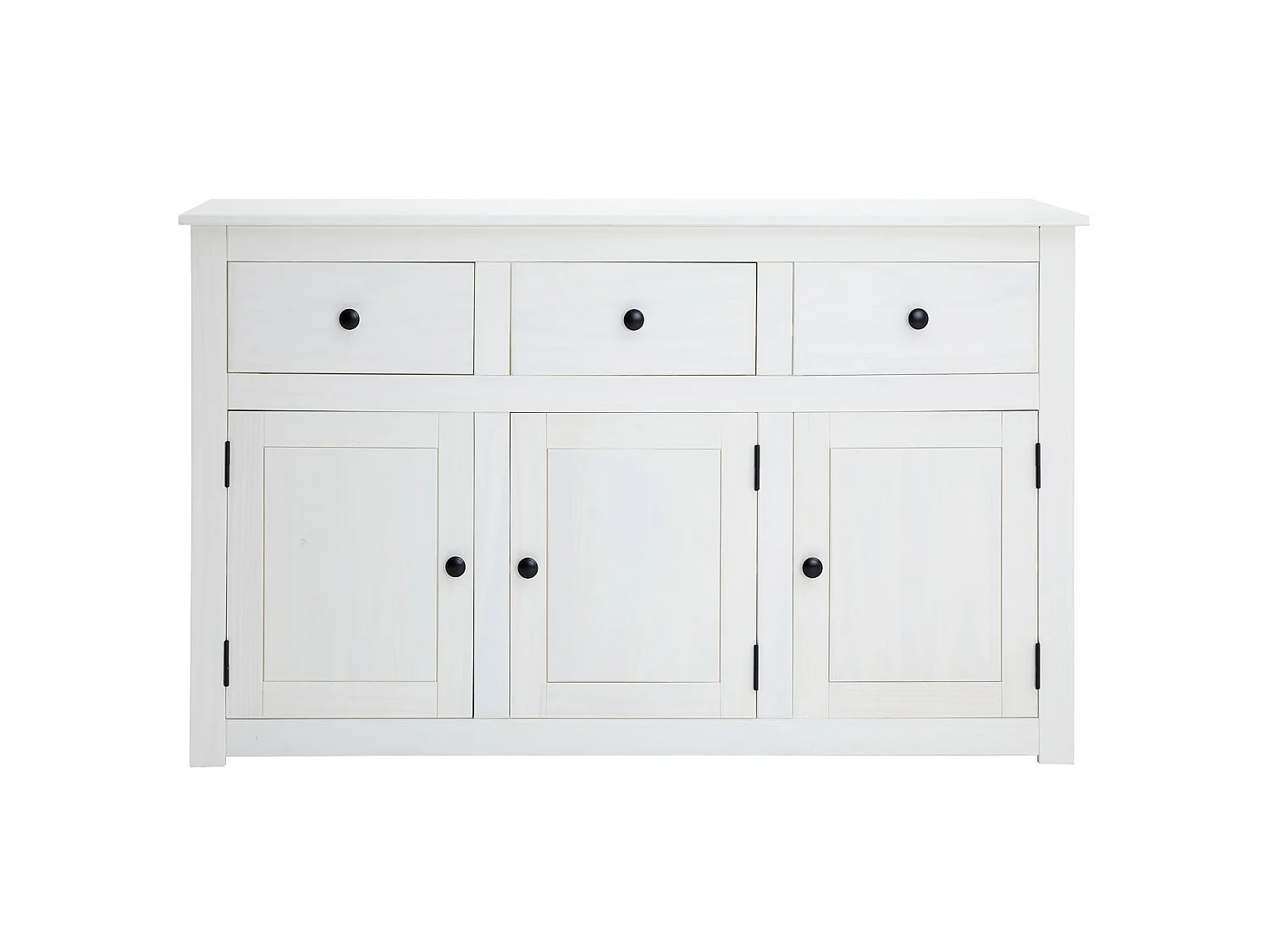 Buffet blanc PAULO bahut en pin massif avec 3 tiroirs et 3 portes