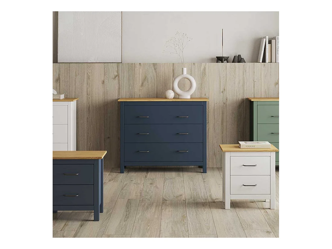 Commode 3 tiroirs Bois/Bleu - DARANMI