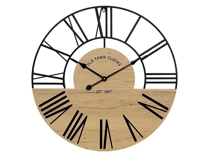 Grand Pendule murale en bois et métal esprit loft D 70 cm