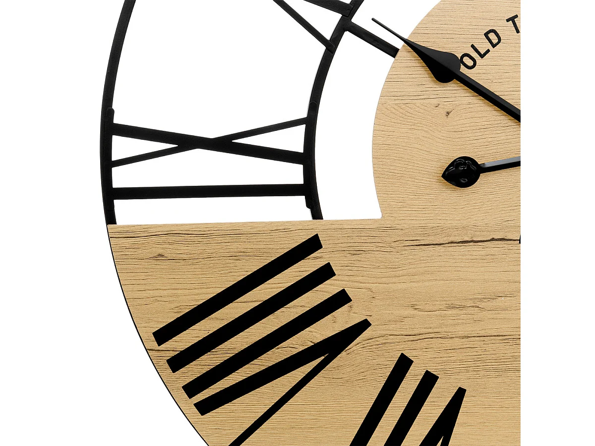 Grand Pendule murale en bois et métal esprit loft D 70 cm