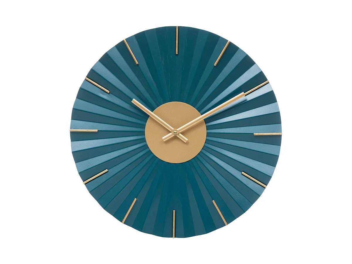 Pendule murale en métal Bleu et Doré D 44.5 cm